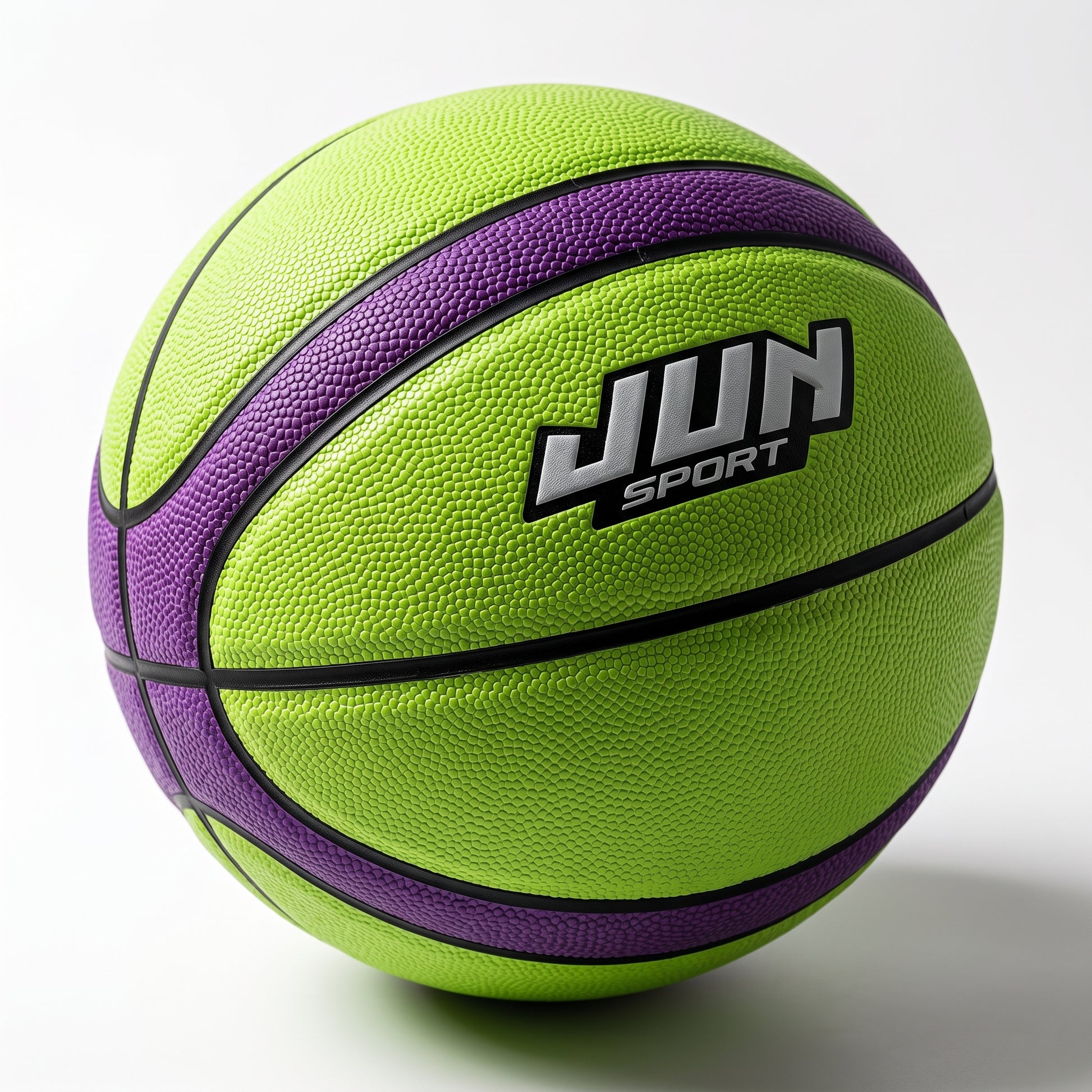 Bóng rổ da mềm Junsport màu xanh lime phối tím, chất liệu da tổng hợp, dùng cho tập luyện bóng rổ