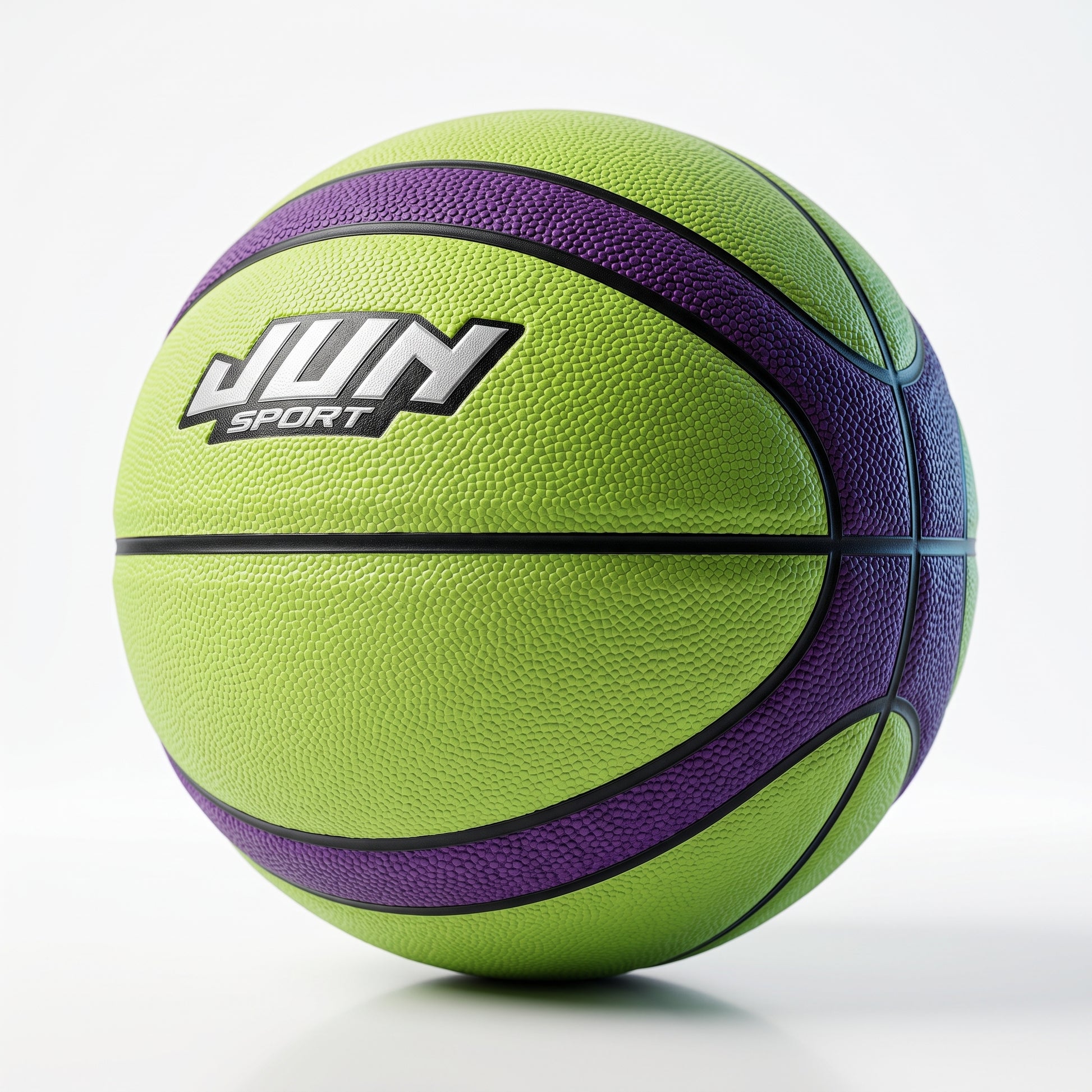 Bóng rổ da mềm Junsport màu xanh lime phối tím, chất liệu da tổng hợp, dùng cho tập luyện bóng rổ